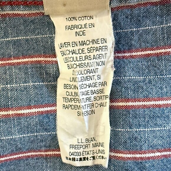 L.L. Bean Button-Up Long-Sleeve Striped Denim Shirt Blue Men's XL 100% Cotton - Picture 10 of 12